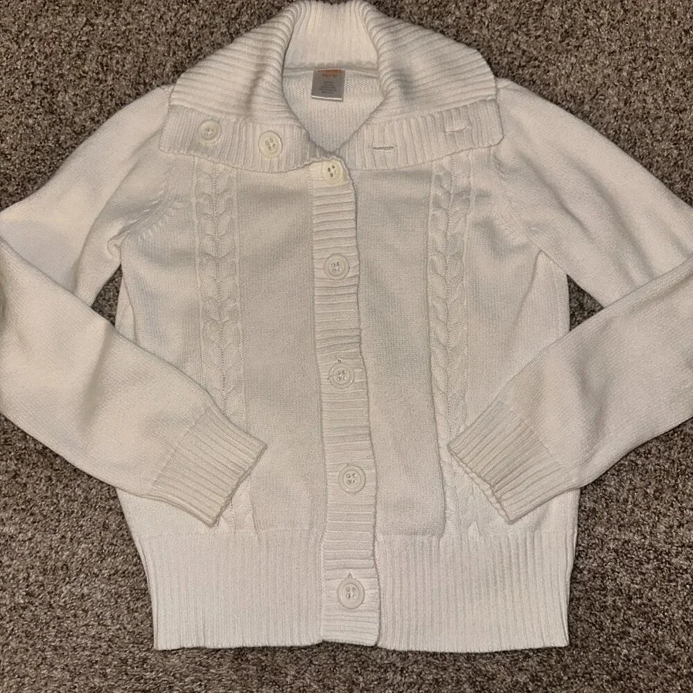 GYMBOREE WHITE Cardigan Sweater Sz 7-8 big collar long sleeve lightweight